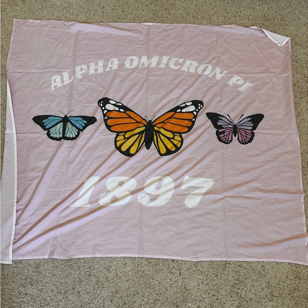 Pink Alpha Omicron Pi Butterfly Tapestry